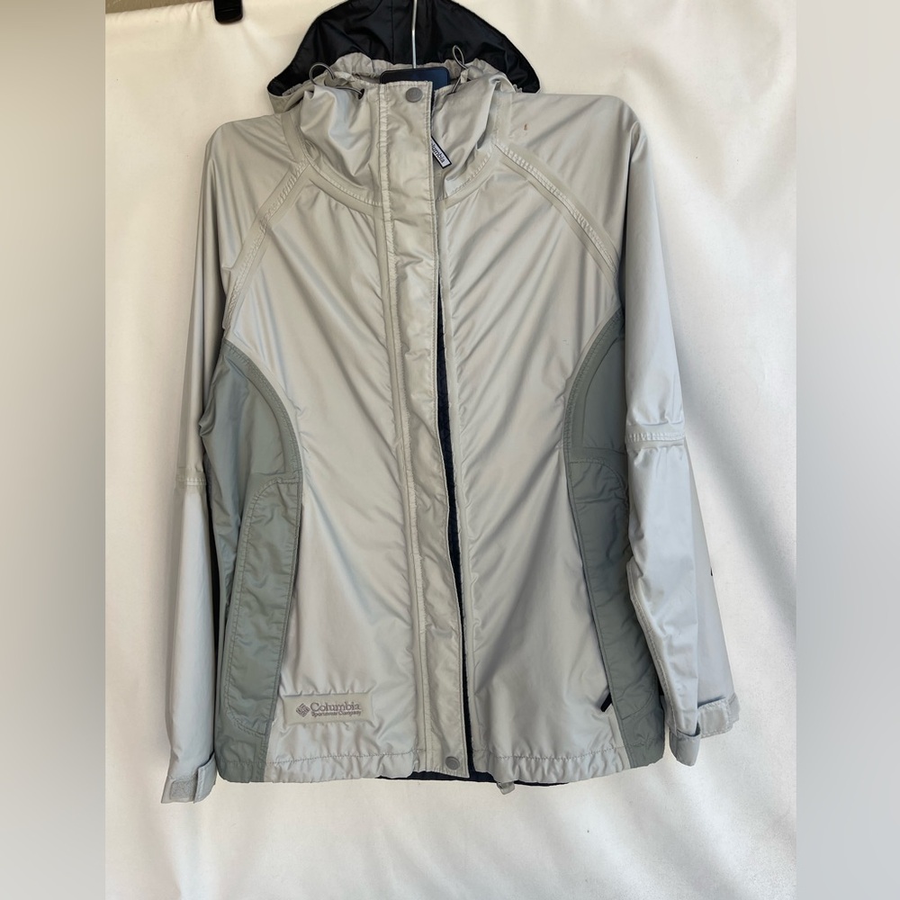 Columbia Jacket Womens Size S Gray Windbreaker Hooded Full Zip Lightweight Nylon